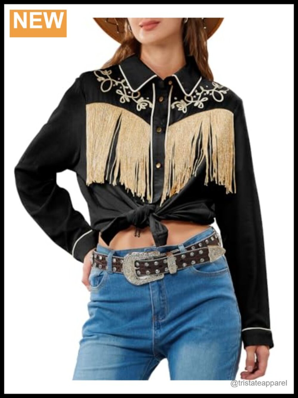 Fringe Western Button Down Shirt Floral Embroidered Cowgirl Snap Blouse